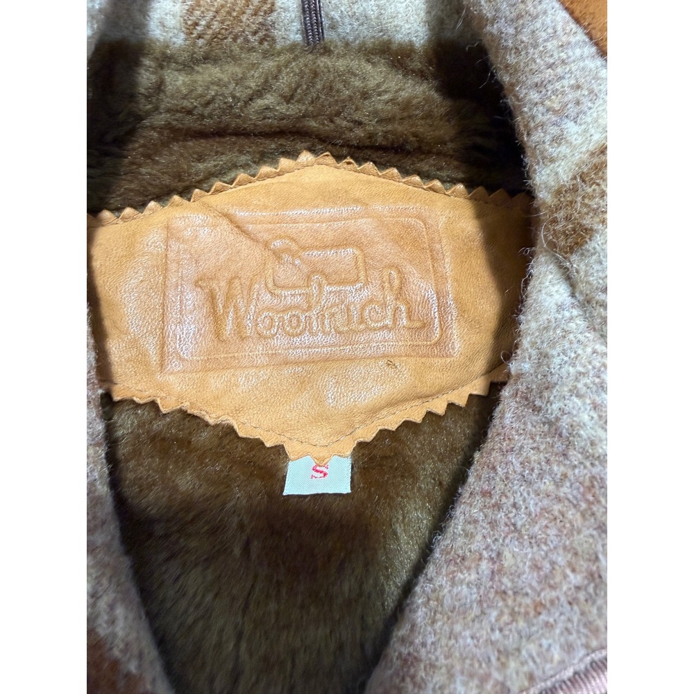 Vintage 1960s Woolrich Wool Plaid Jacket Brown Faux Fur Lined Talon Zip Mens S - Picture 3 of 10